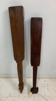 2 x Antique Carved Wooden Loom Supports - 4