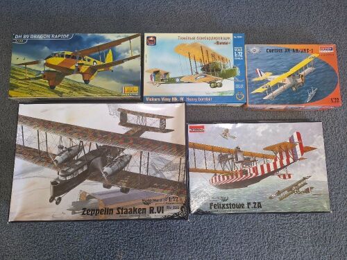 Zeppelin Staaken R.V1 1:72, Roden Felixstowe F.2A 1:71, Olimp Curtiss JN-4H/JnS-1 1:72, Heller DH 89 Dragon Rapide 1:72, Ark Models Vickers Vimy Mk.1V Heavy bomber 1:72