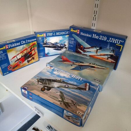 Revell, Heinkel he219 UHU, Fokker Dr.1 Triplane, F8F-1 Bearcat , Sword RF-84F Thunderflash & Amodel Hawker Hart