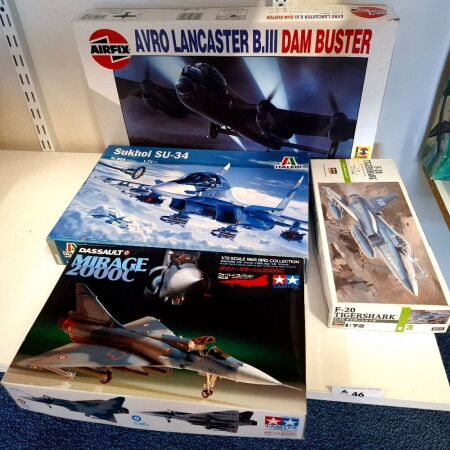 Airfix Avro Lancaster B.111 Dam Buster F-20 tiger Shark Dassault Mirage 2000C & Italeri Sukhoi SU-34 Model Planes