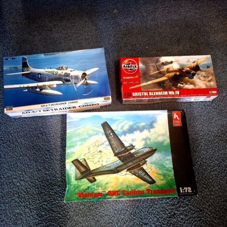 Airfix Bristol Blenheim Mk.1V, Hasgawa AD-6/7 Skyraider Combo & Hobby craft Vietnam DHC Caribou Transport