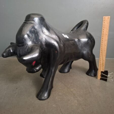 Wooden Raging Bull Figurine