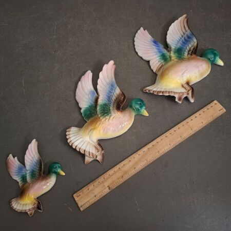 Set of 3 Pottery Flying Wall Ducks