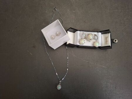 Set of Silver Earrings and Pendant Necklace and Ring and Earring Set