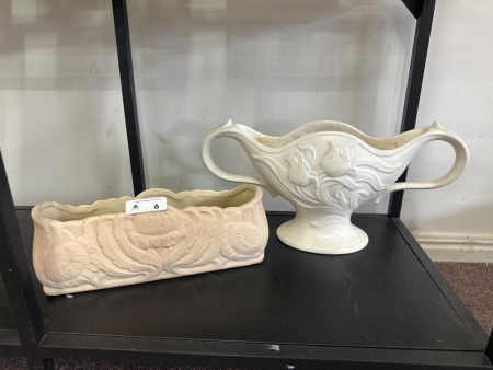 Large Spodes Velamour England Tulip Relief Mantle Vase + Trough Vase