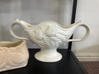 Large Spodes Velamour England Tulip Relief Mantle Vase + Trough Vase - 2
