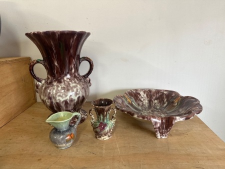 Lot of Vintage Drip Glazed Green and Brown Ceramics