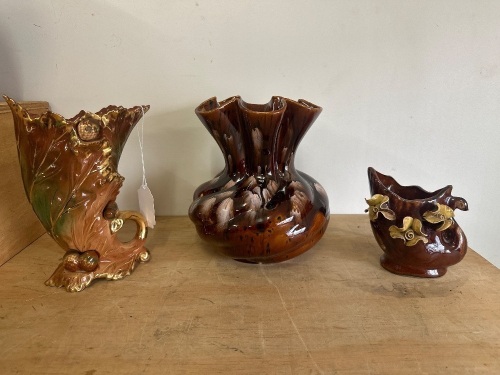 3 Vintage Brown Vases