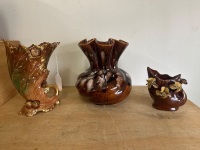 3 Vintage Brown Vases