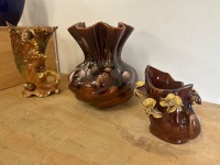 3 Vintage Brown Vases - 2
