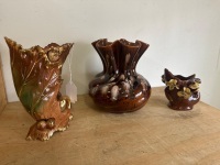 3 Vintage Brown Vases - 3