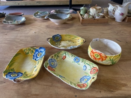 3 Hand-painted Yellow Floral Dishes + Bowl - Made in Japan