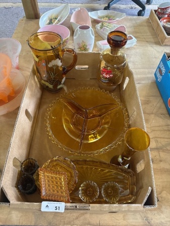 Large Assortment of Amber Glassware