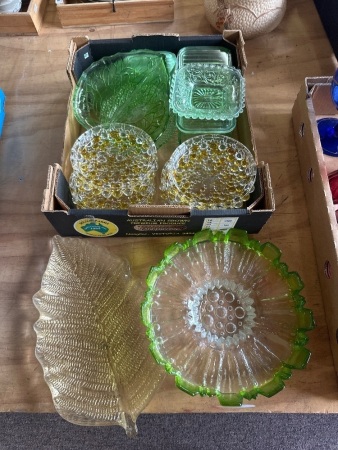 Large Assortment of Green and Clear Glassware