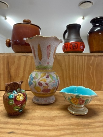 3 Beautiful Italian Pottery Pieces - Incs Vase, Mini Pitcher & Candle Stick Holder