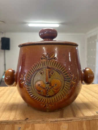 Unique Brown Ceramic Lidded Pot - Luzerner Keramik Handarbeit
