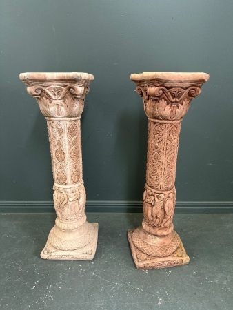 2 x Terracotta Columns/Pedestal/Plant Stand