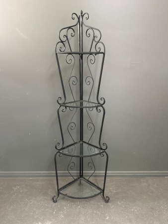 Mid Century 4 Tier Glass and Metal Corner Shelf