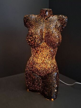 Mosaic black glass lady torso/bust table lamp
