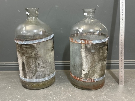 Pair of industrial burlap Demijohns - 6 gallons
