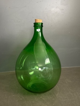 Medium green demijohn with cork 15 litres - Marked Villani