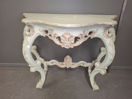 1980s rococo -style console table scroll and cabriole legs - note wear on composite top