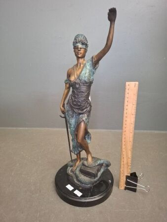 Brass or Bronze Statue of Lady Justice with Marble Base