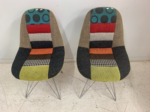 Pair of Mid Century Style Upholstered Chrome Eiffel Chairs