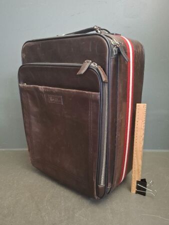 Bally Brown Leather Rolling Carry-On Suitcase
