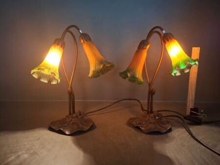 Pair of Vintage Art Nouveau Twin Lily Table Lamps
