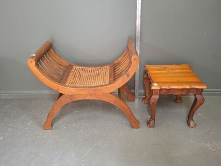 Teak & Cane Bench Stool + Teak Low Table