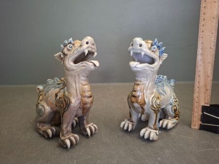 Pair of Ceramic Asian Guardian Lion Figurines
