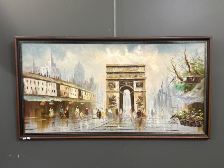 Parisian Scene, Oil on Board, Signed by Artist