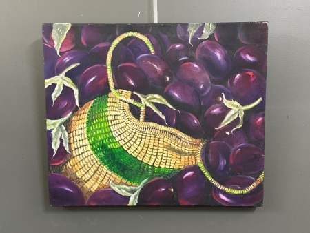 Eggplants in Basket, Acrylic on Canvas by Brenda Roberton