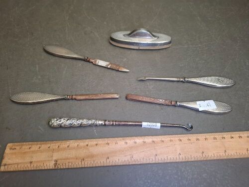 Antique Hallmarked Sterling Silver Handled 5-Piece Manicure Set - Includes Vintage Button Hook