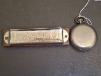 Omega Open Face Pocket Watch & Auto-Valve-Harp Made by M Hohner Germany Harmonica - 5
