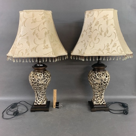 2 Contemporary Decorator Lamps withÂ  Pierced Stands + Shades