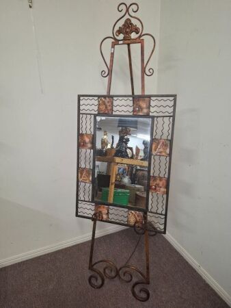 Ornate Metal Easel with Decorative Abstract Framed Mirror