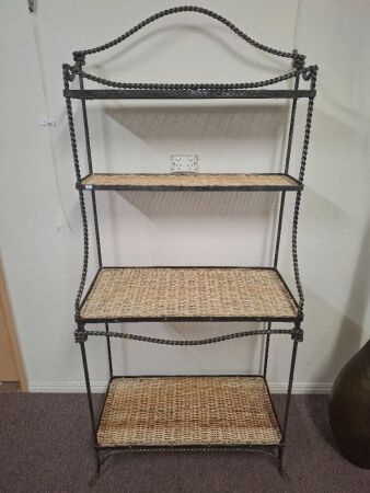 Vintage Wrought Iron and Cane Shelf