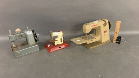 3 x Vintage Metal Toy Sewing Machines - 2 Vulcan & 1 Little Betty