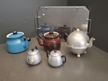 Lot of Mid Century Enamel & Metal Teapots