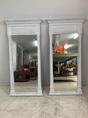 Pair of Tall Shabby Painted Timber Framed Wall Mirrors