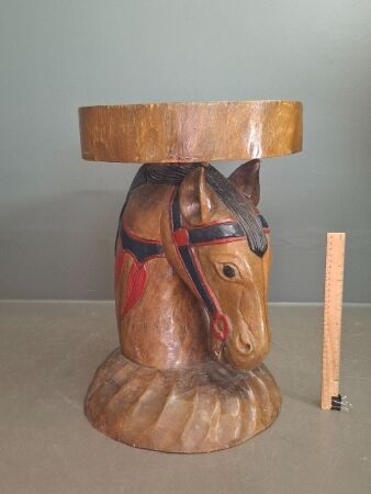 Vintage solid timber hand carved horse accent table