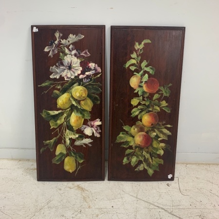 Pair of French Fruit Paintings on Boards c1900's