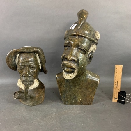 2 Large African Stone Carved Heads