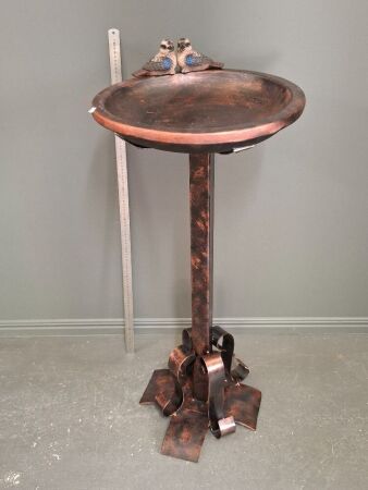 Unique Bird Bath - Specially Designed - Hand Made Shallow Ceramic Bowl with Metal Stand - Sculpted by Award Winning Artist - By Ted Moran
