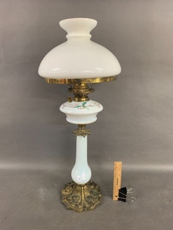 Vintage Milk Glass Kero Lamp with Brass Fittings