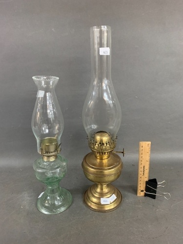 1 Brass & 1 Pressed Glass Kero Lamp