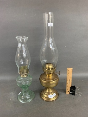 1 Brass & 1 Pressed Glass Kero Lamp