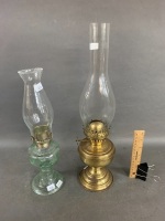 1 Brass & 1 Pressed Glass Kero Lamp - 2